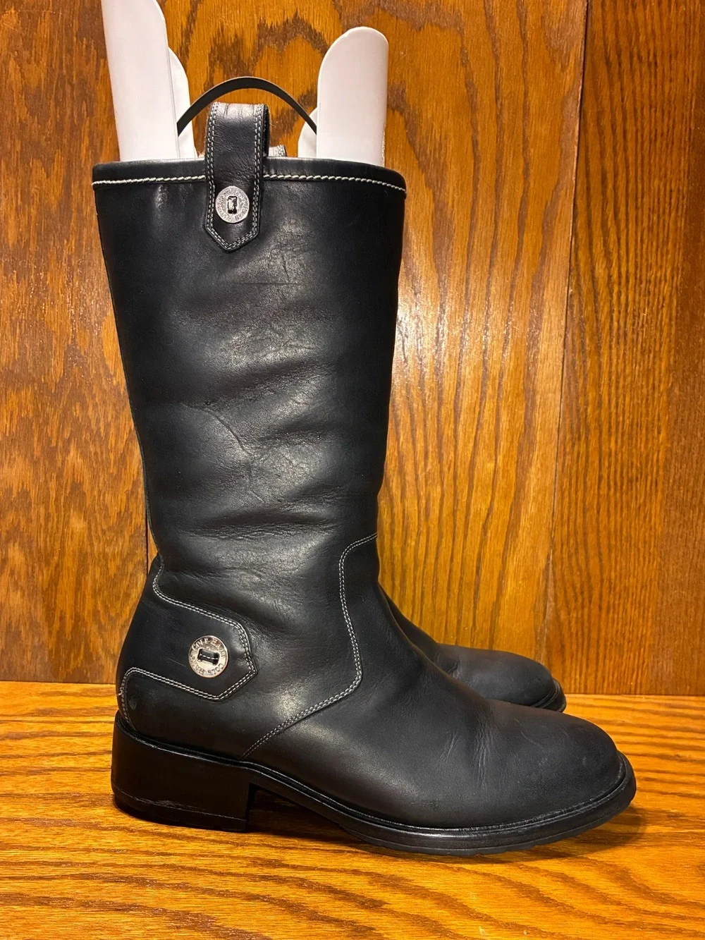 Y2K VTG Cole Haan Waterproof Leather Shearling Mid-Calf Pull-on Boots Black Sz 8